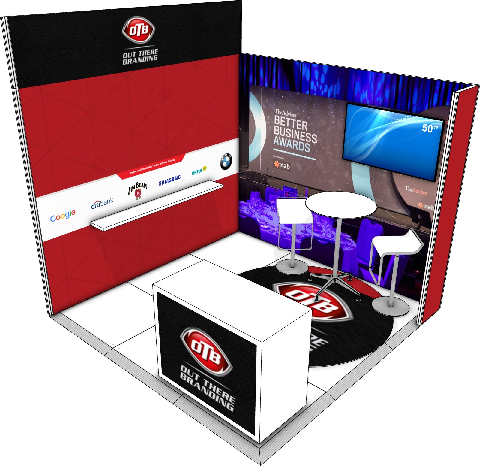 The Engage Kit, 3m by 3m Arrive & Activate exhibition stand render