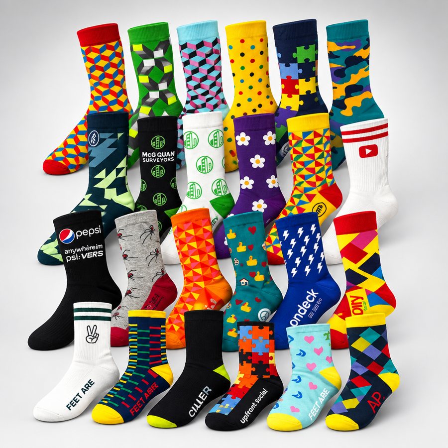 Custom branded funky socks in client colours