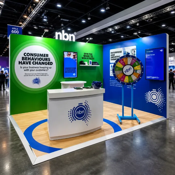 NBN exhibition stand with an interactive prize wheel