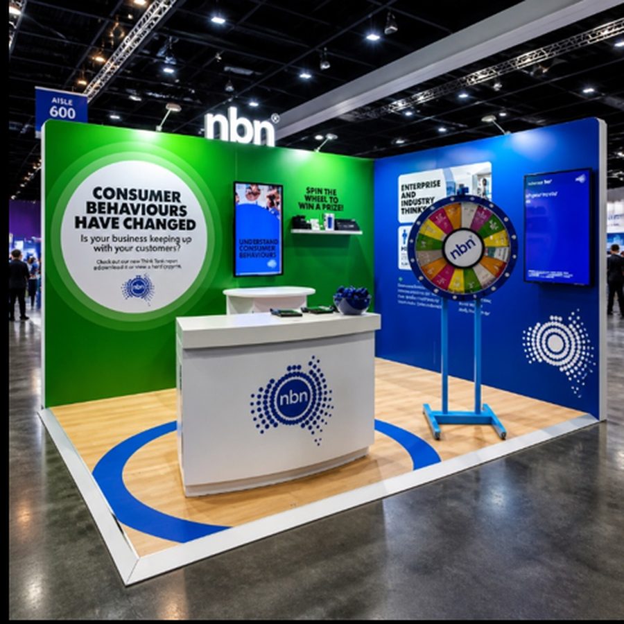 NBN exhibition stand with prize wheel and conversation counter