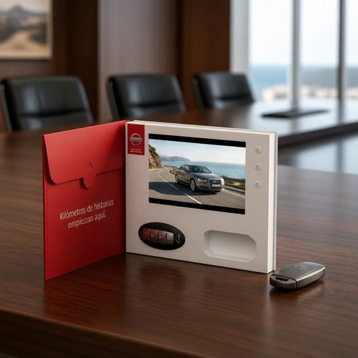 Nissan Video Brochure playing on a boardroom table
